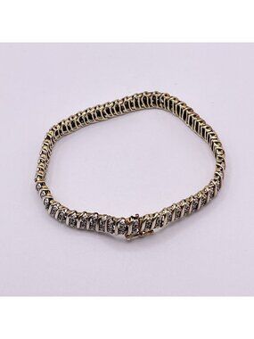 Gold-Tone Sterling Silver 925 Bracelet Pave Set Cubic Zirconia & Secure Clasp El